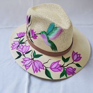 Handpainted Hummingbird Floral Rancher Hat